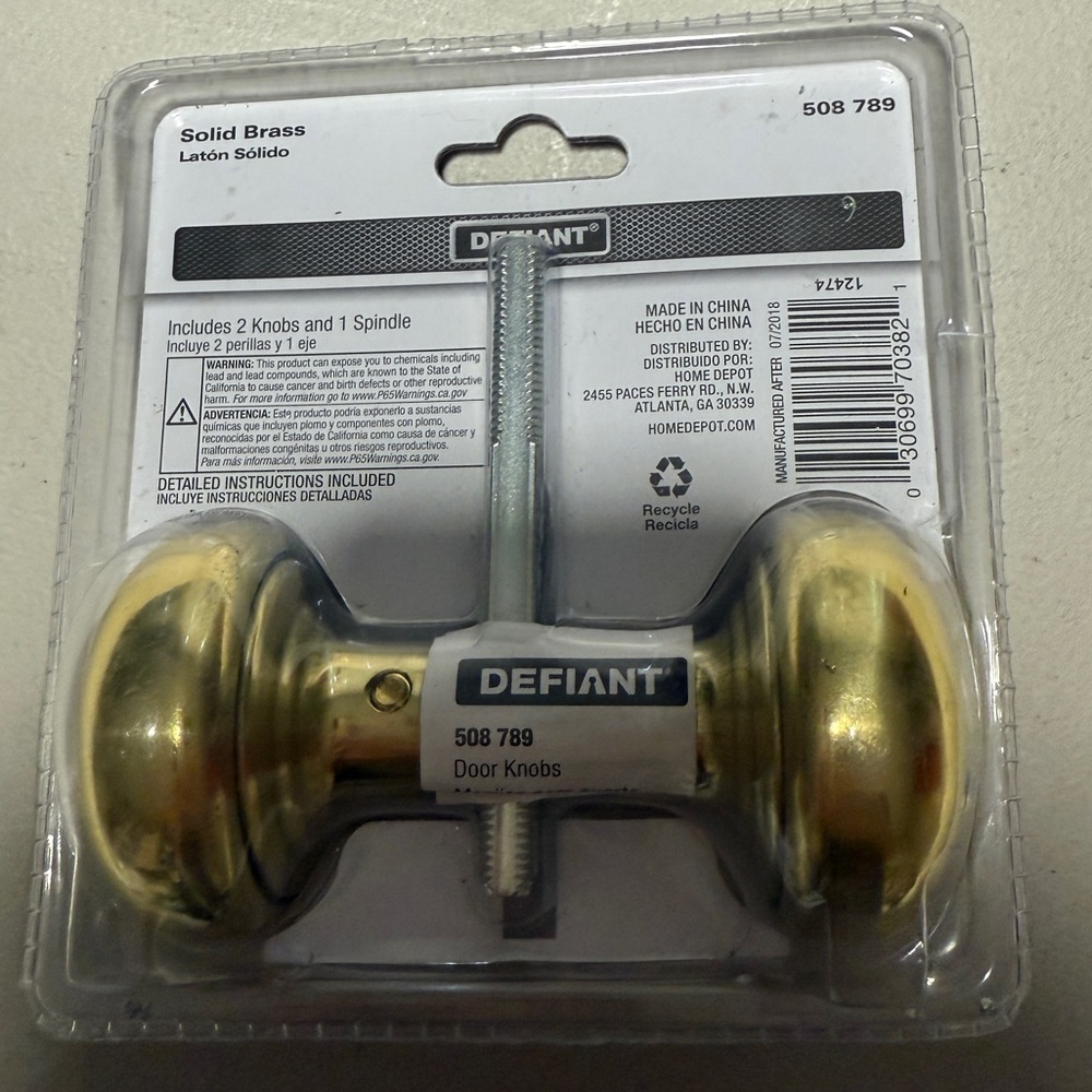 Defiant Solid Brass Door Knobs - Gold